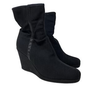 Prada Sport Black Nylon Mid Calf Wedge Boots Womens Size 37.5 US 7.5 *READ